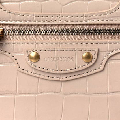 Balenciaga Shiny Supple Calfskin Crocodile Embossed Neo Classic Gold Hardware Mini City Light Beige 12 of 12