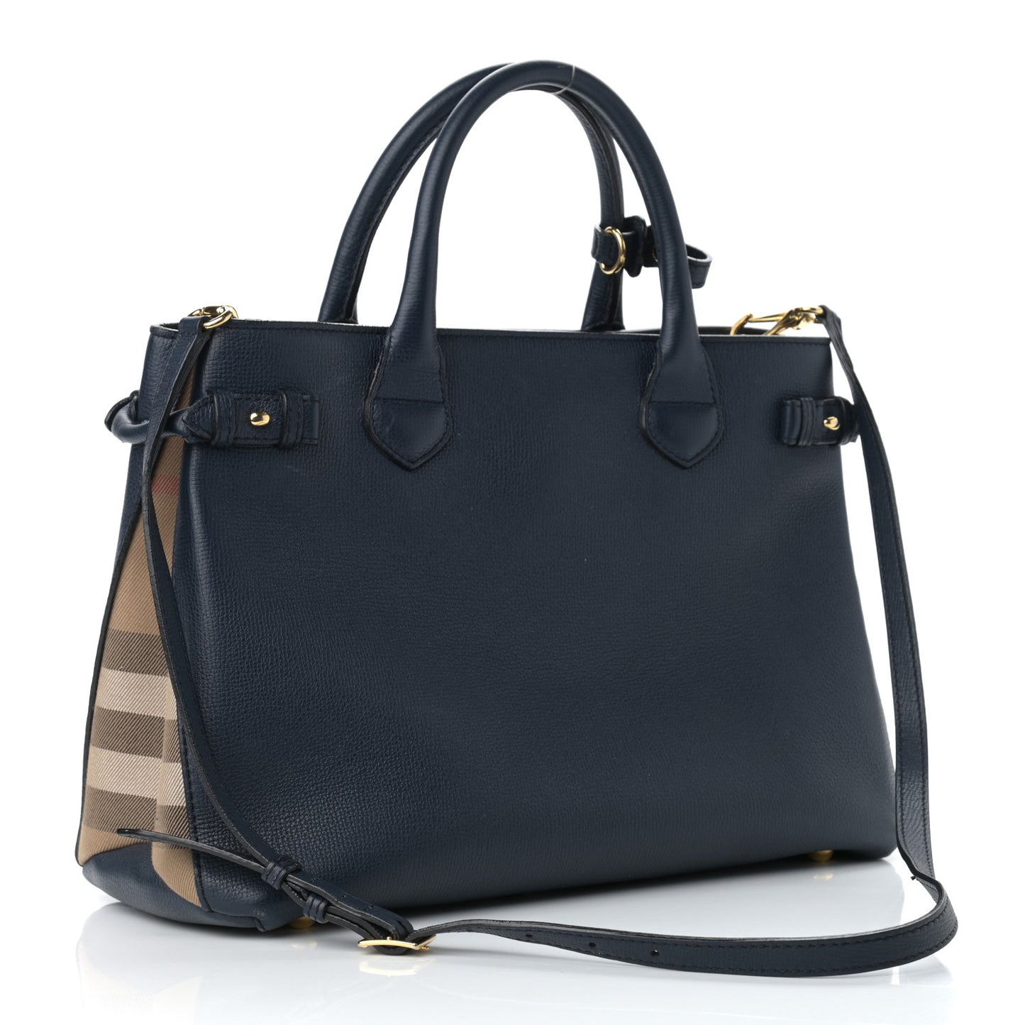 Grainy Calfskin House Check Medium Banner Tote Ink Blue
