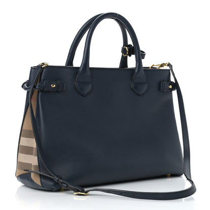 Burberry Grainy Calfskin House Check Medium Banner Tote Ink Blue 3 of 12