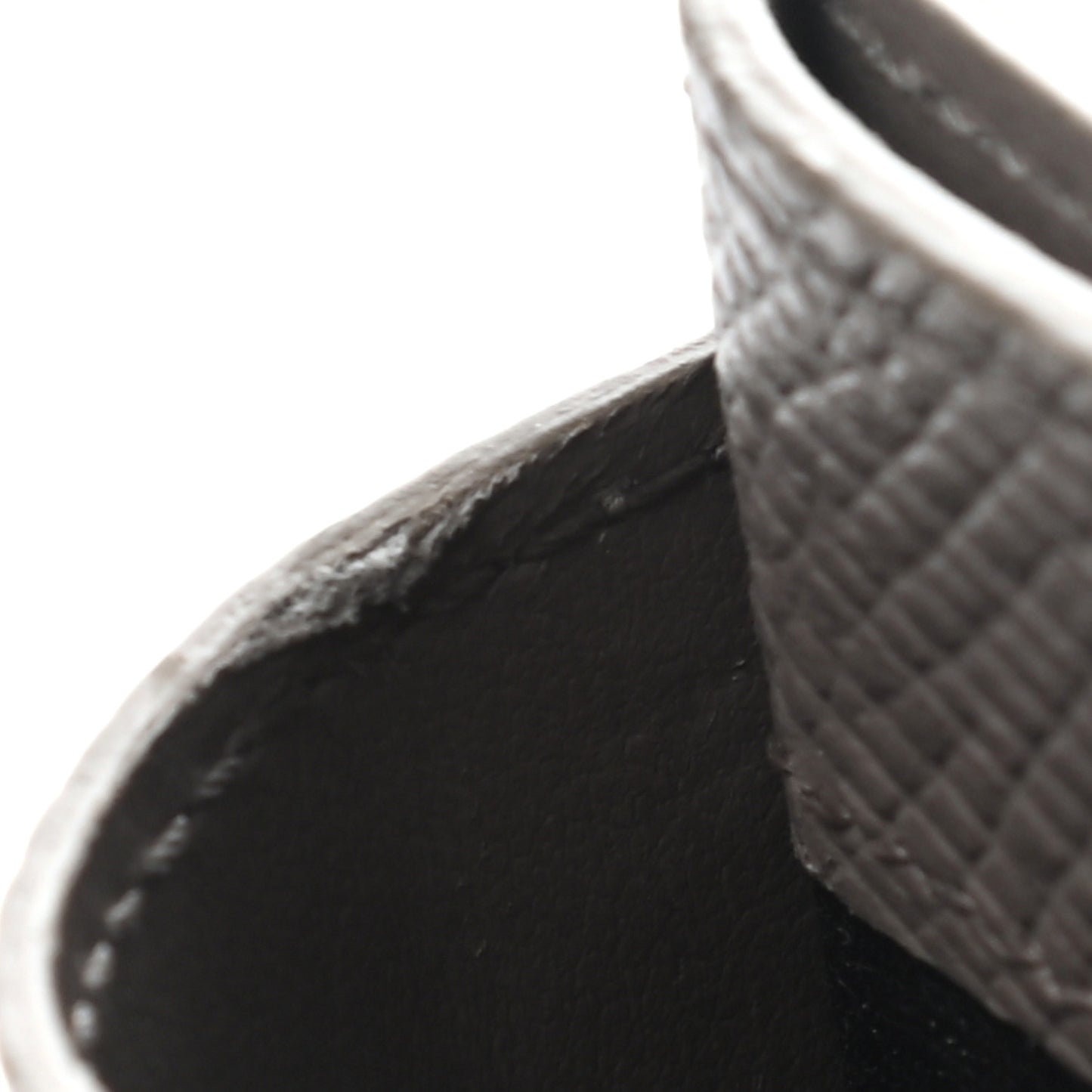 Grained Calfskin Card Holder Pebble