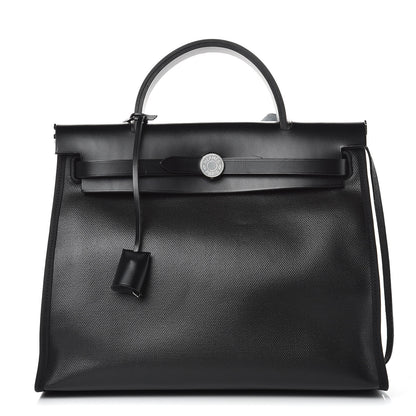 Hermes Toile H Berline Vache Hunter Herbag Zip PM 31 Black Ecru 1 of 11