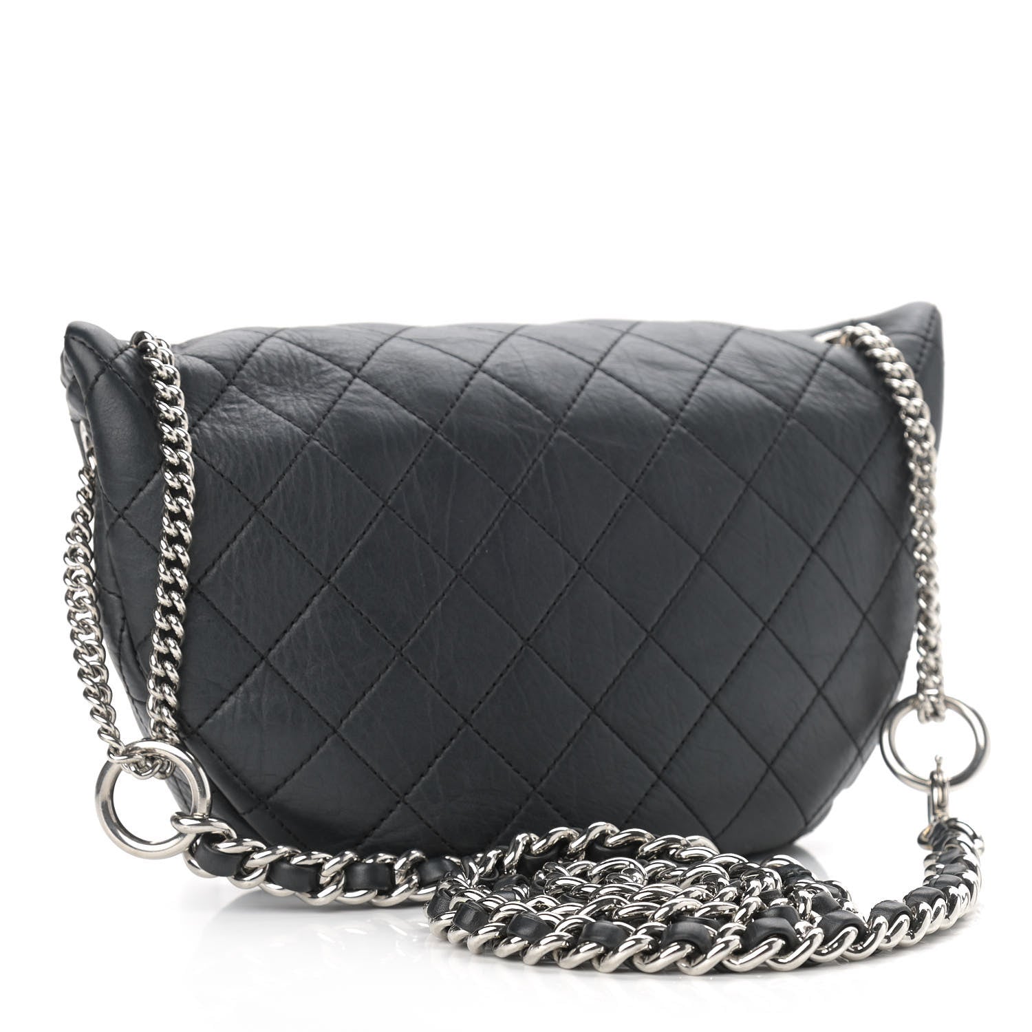 Chanel Aged Calfskin Quilted Crossbody Double Chain Bag Black 3 of 9