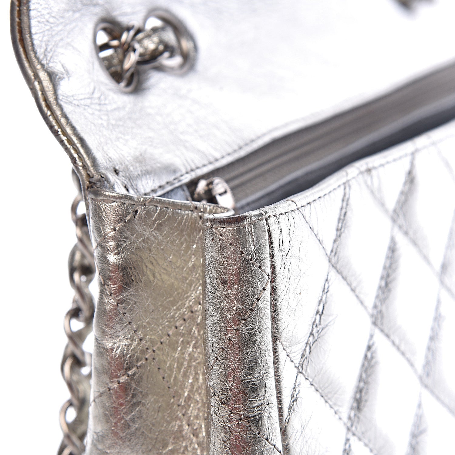 Chanel Metallic Aged Calfskin Quilted Jumbo Single Flap Silver 11 of 23