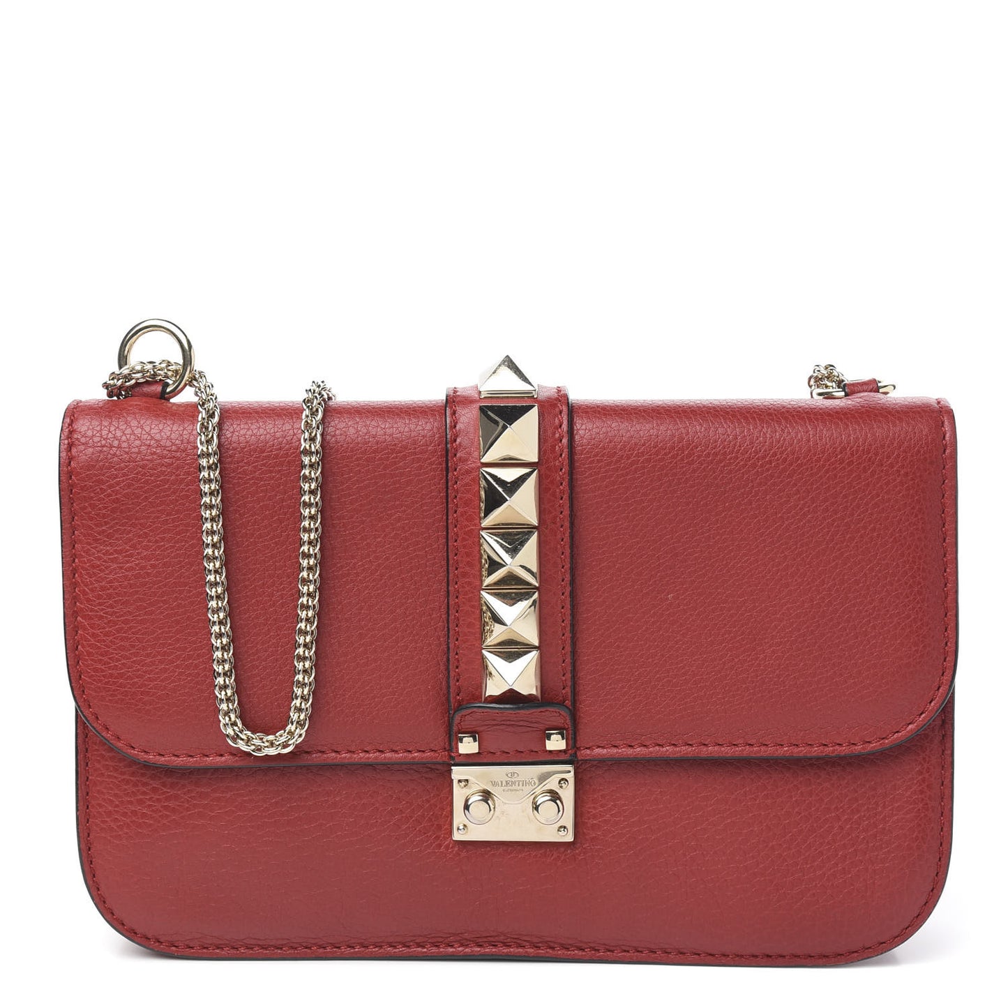 Pebbled Calfskin Medium Glam Lock Rockstud Flap Red