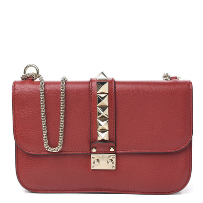 Valentino Garavani Pebbled Calfskin Medium Glam Lock Rockstud Flap Red 1 of 8