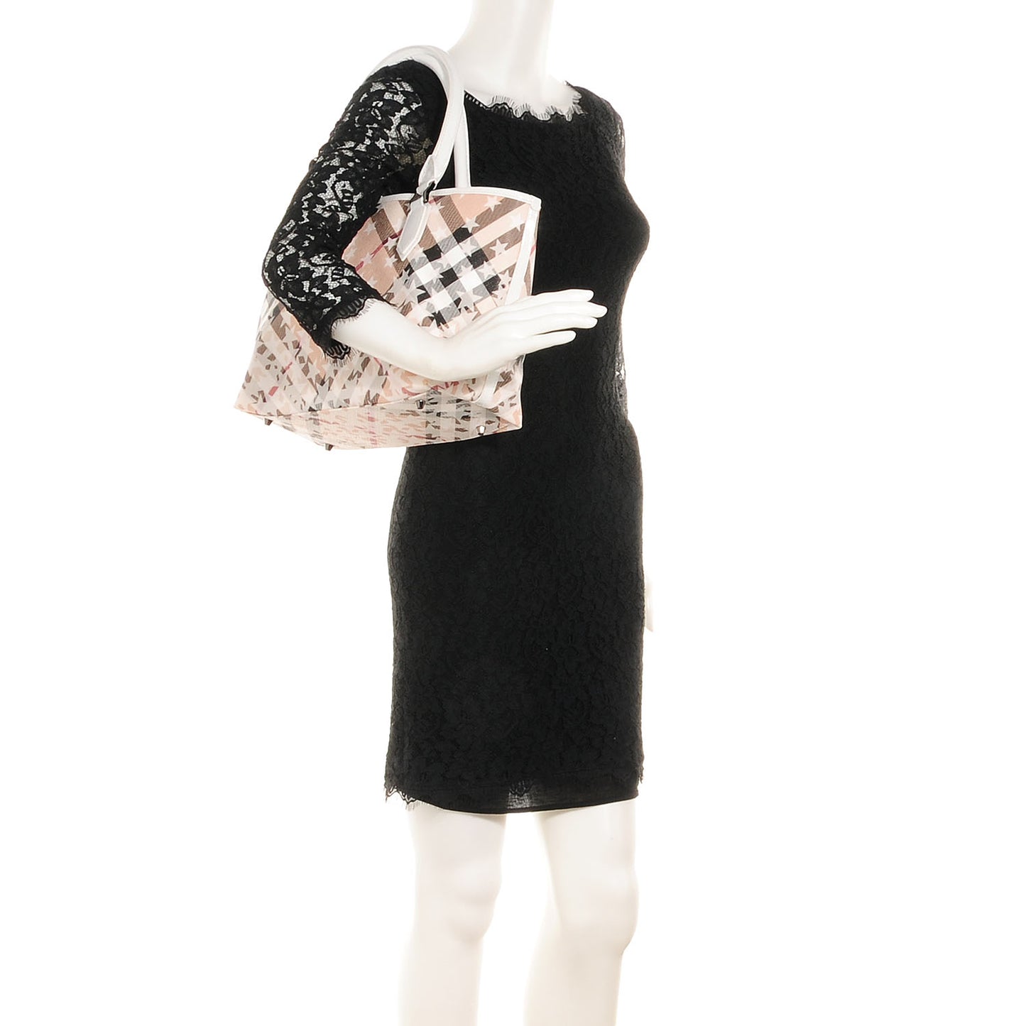 Patent Supernova Check Stars Medium Nickie Tote White