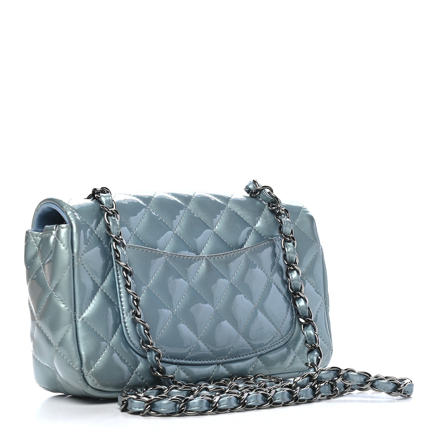 Patent Calfskin Quilted Mini Rectangular Flap Light Blue