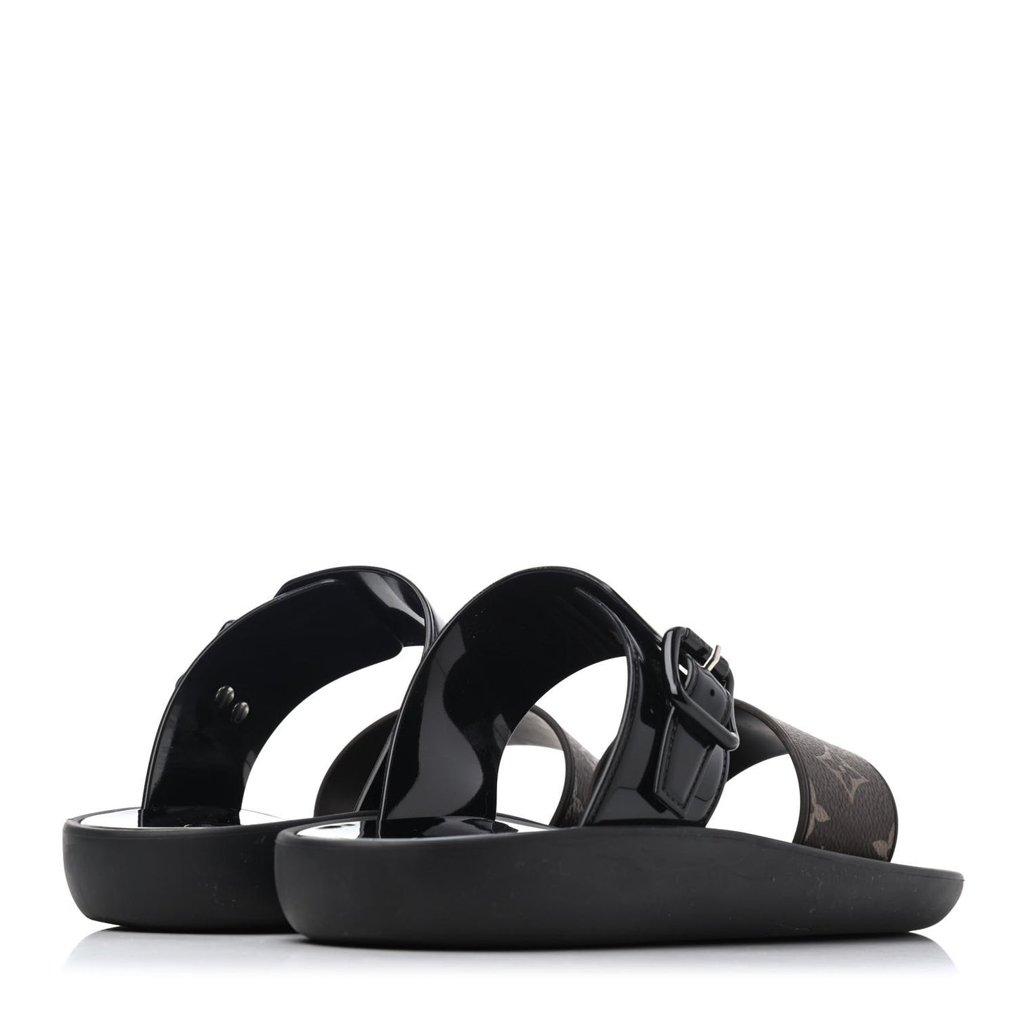 Monogram Sunbath Flat Mule Sandals 39 Black