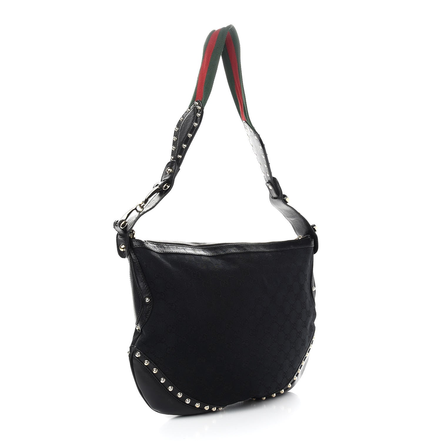 Gucci Monogram Web Pelham Studded Shoulder Bag Black 3 of 11