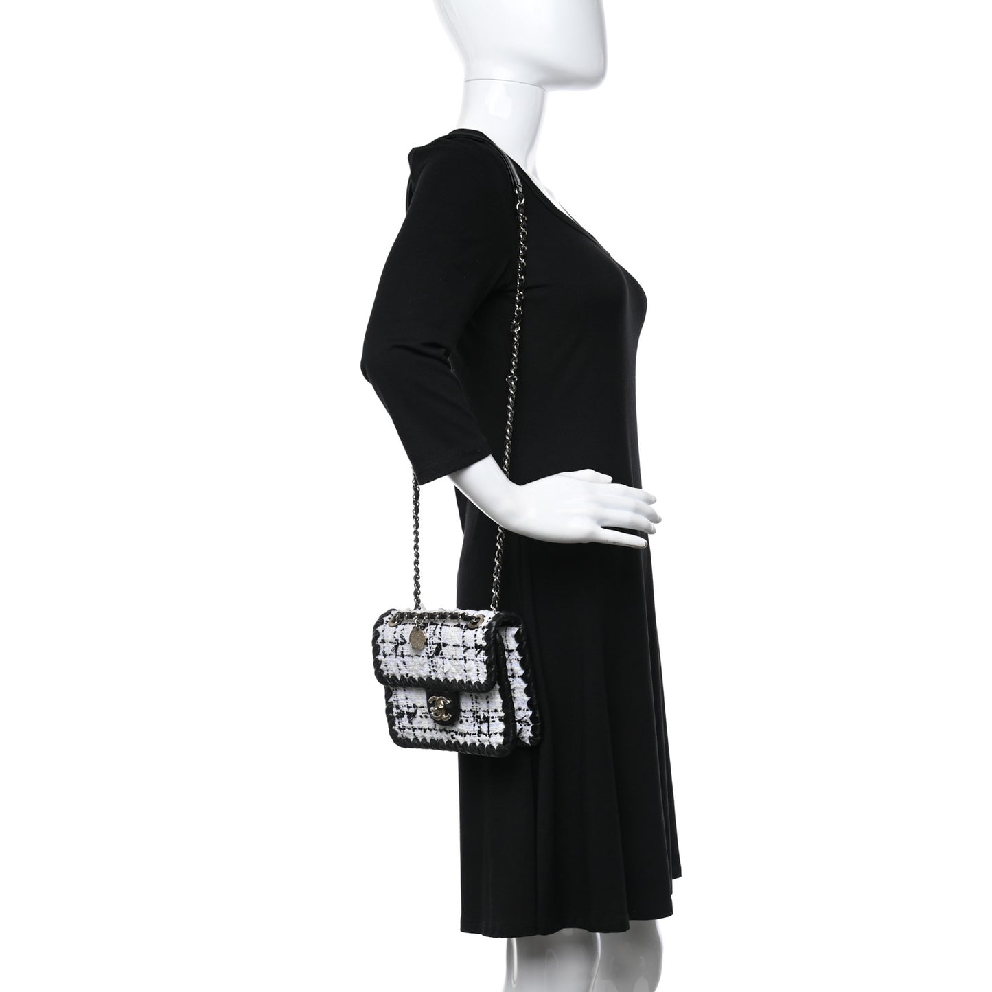 Tweed Braided Calfskin Mini My Own Frame Flap Grey Black
