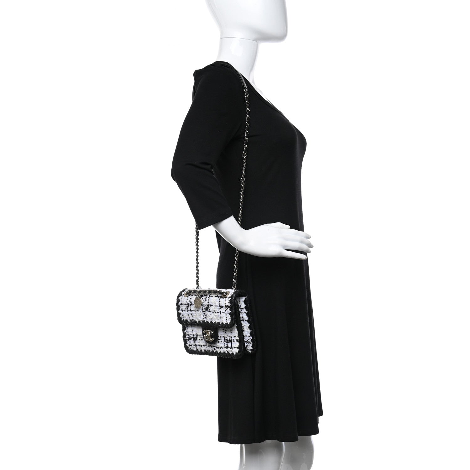 Chanel Tweed Braided Calfskin Mini My Own Frame Flap Grey Black 2 of 9