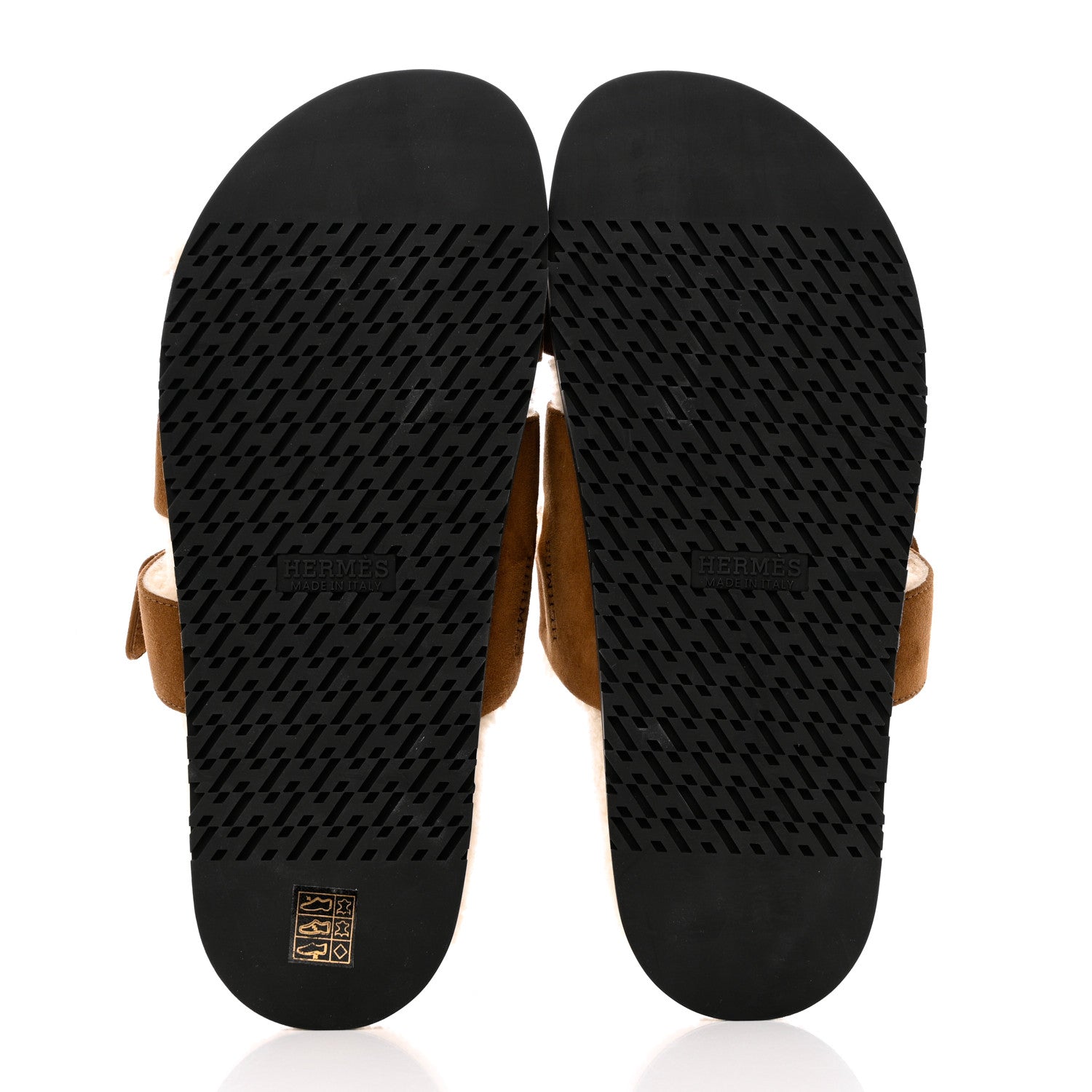 Hermes Suede Goatskin Woolskin Mens Chypre Sandals 43.5 Brun Fume Ecru 5 of 9