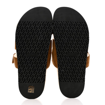 Hermes Suede Goatskin Woolskin Mens Chypre Sandals 43.5 Brun Fume Ecru 5 of 9