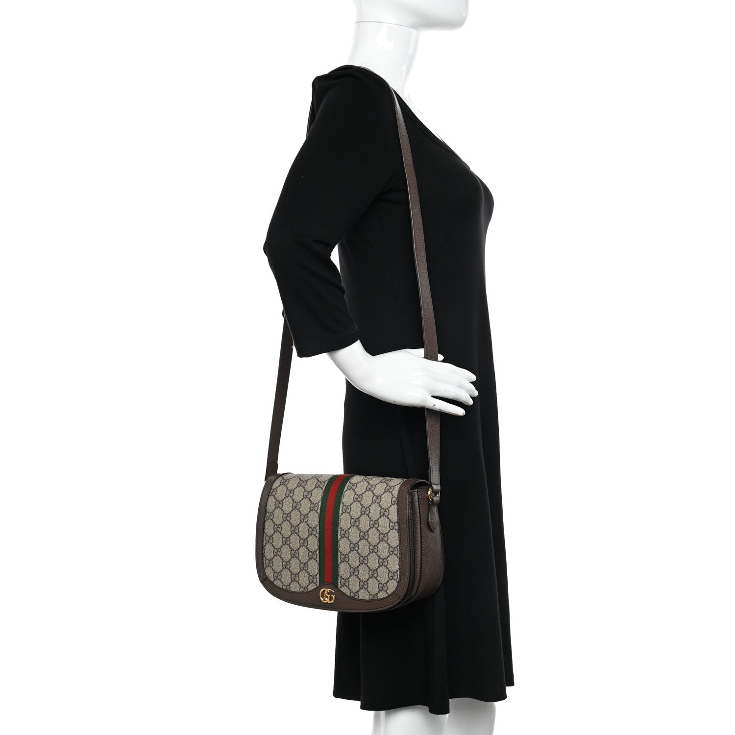 Gucci GG Supreme Monogram Web Small Ophidia Flap Messenger Bag Brown 2 of 16