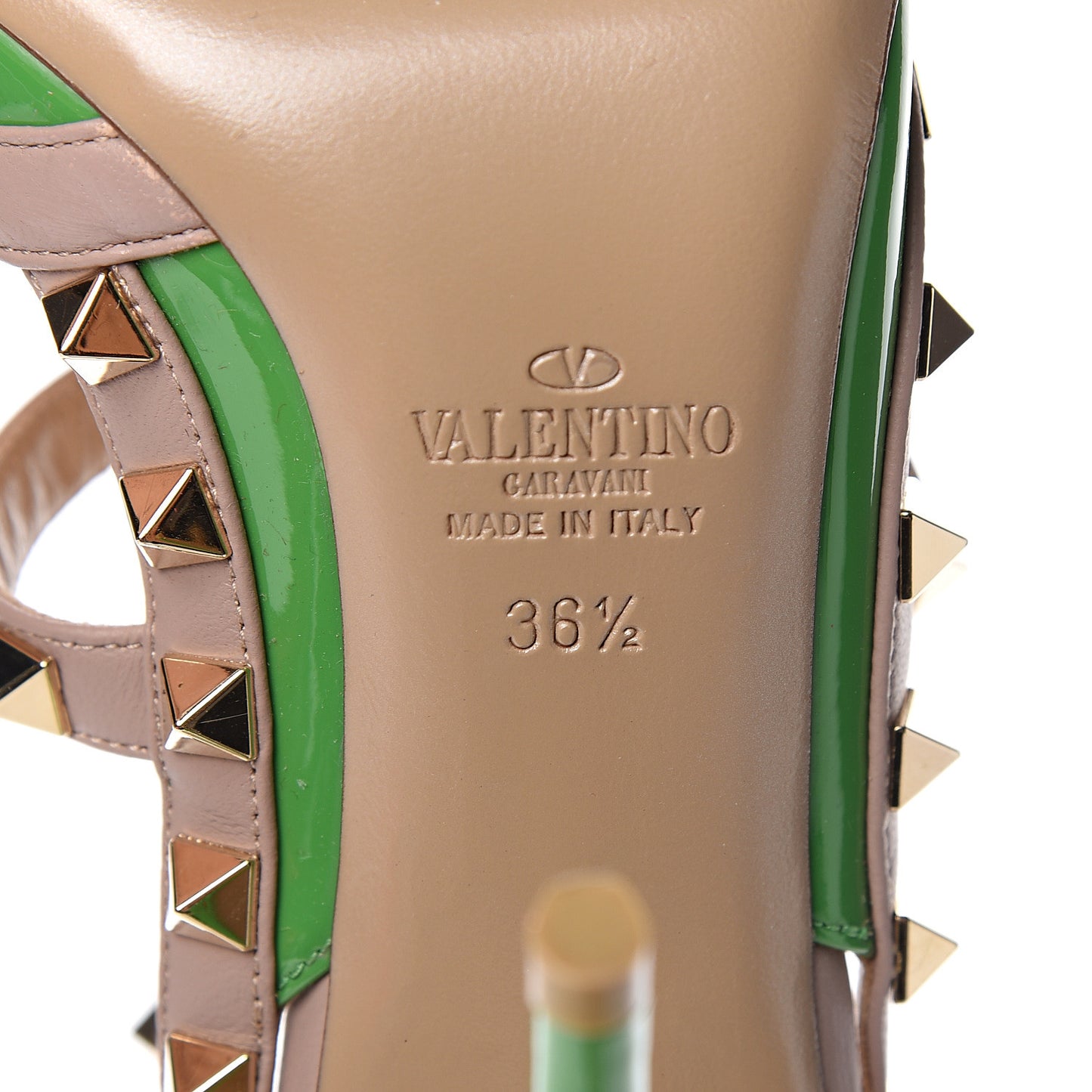 Patent Nappa Rockstud Ankle Strap 100mm Pumps 36.5 Green Poudre