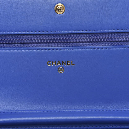 Chanel Lambskin Quilted Boy Wallet On Chain WOC Blue 6 of 12