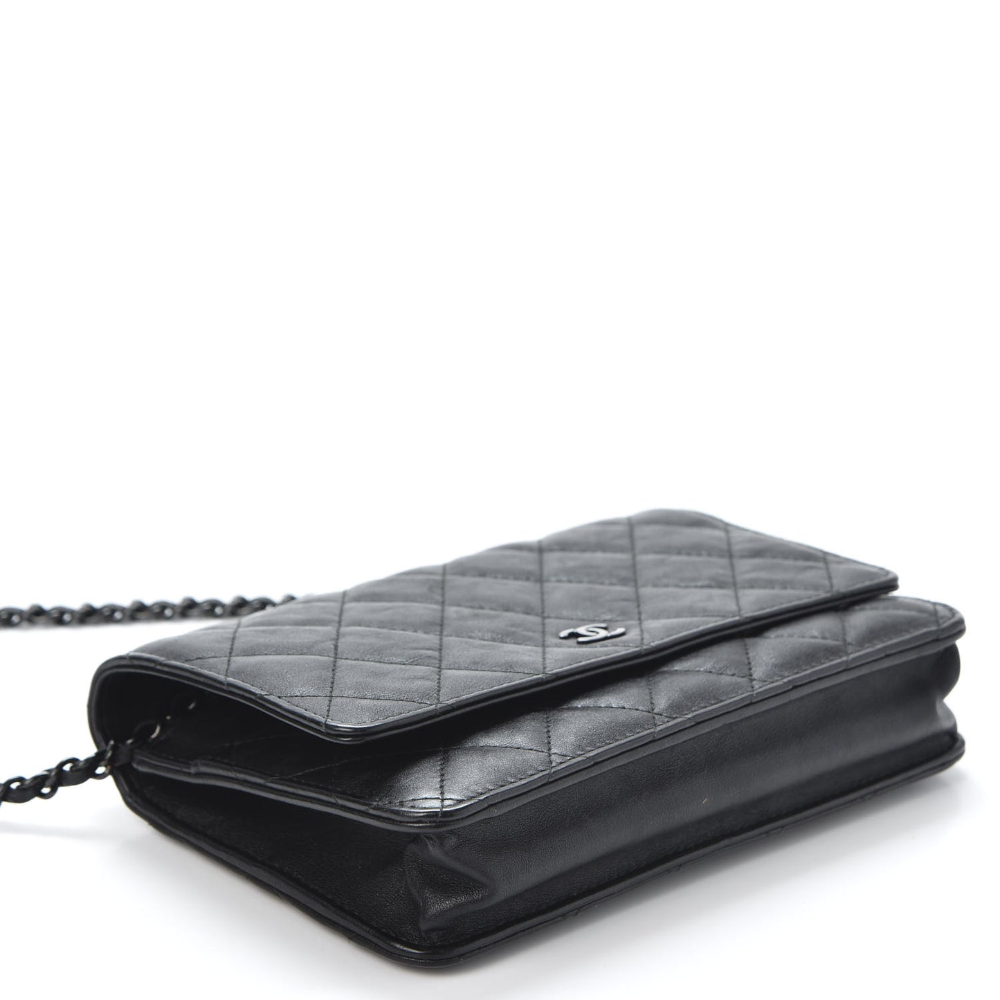 Crumpled Calfskin Quilted Wallet On Chain WOC So Black