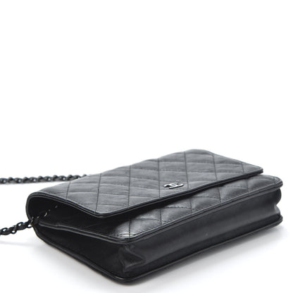Chanel Crumpled Calfskin Quilted Wallet On Chain WOC So Black 3 of 13