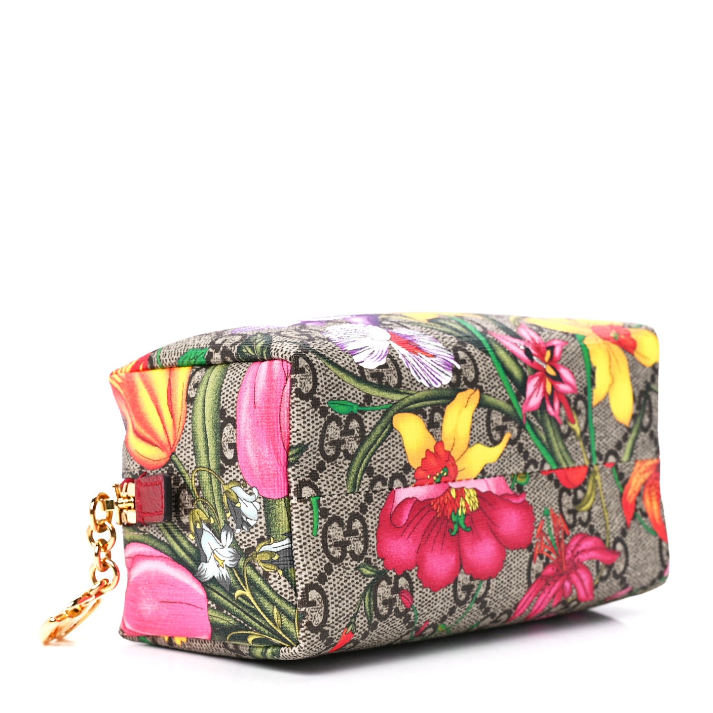 Soft GG Supreme Monogram Flora Calfskin Small Ophidia Cosmetic Case Beige Ebony Multicolor Rosso