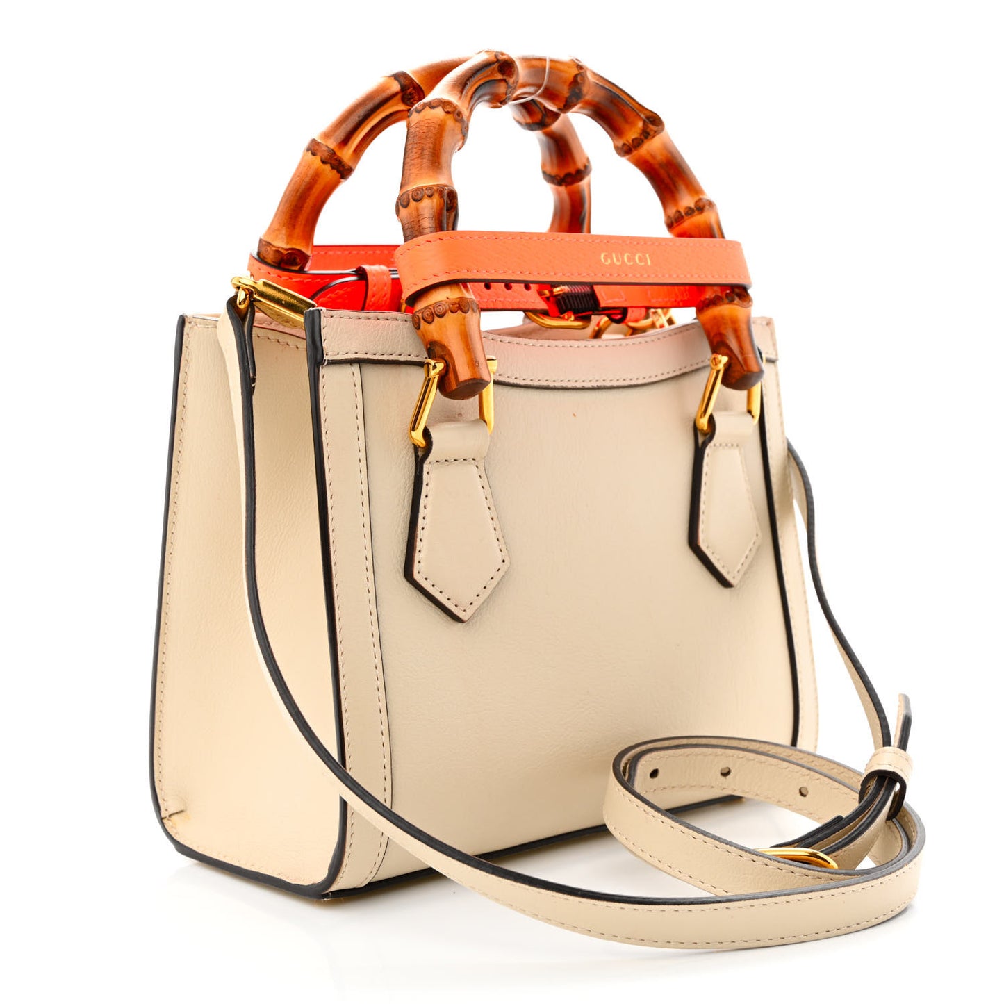Wonka Grain Calfskin Mini Diana Tote Bag Mystic White Orange Fluo