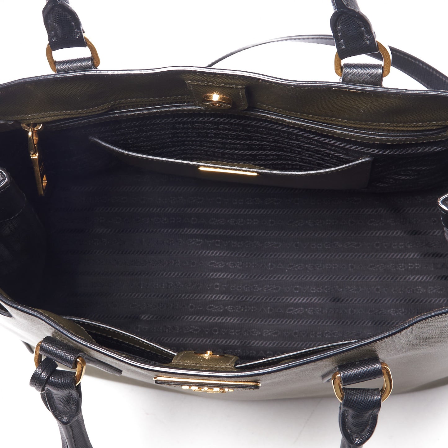 Saffiano Lux Bi-Color Medium Tote Militare Black