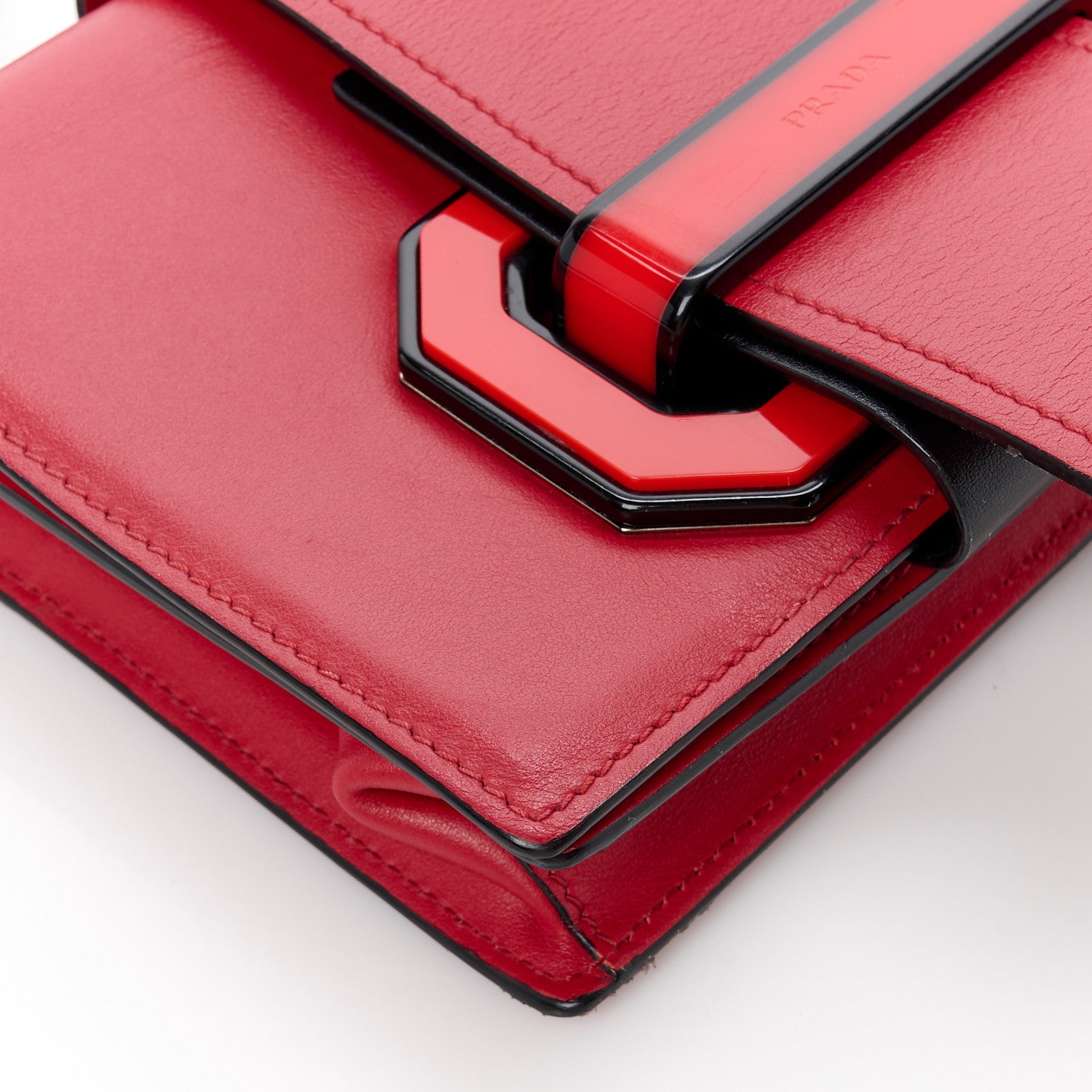 Prada City Calf Plex Ribbon Bag Red 10 of 13