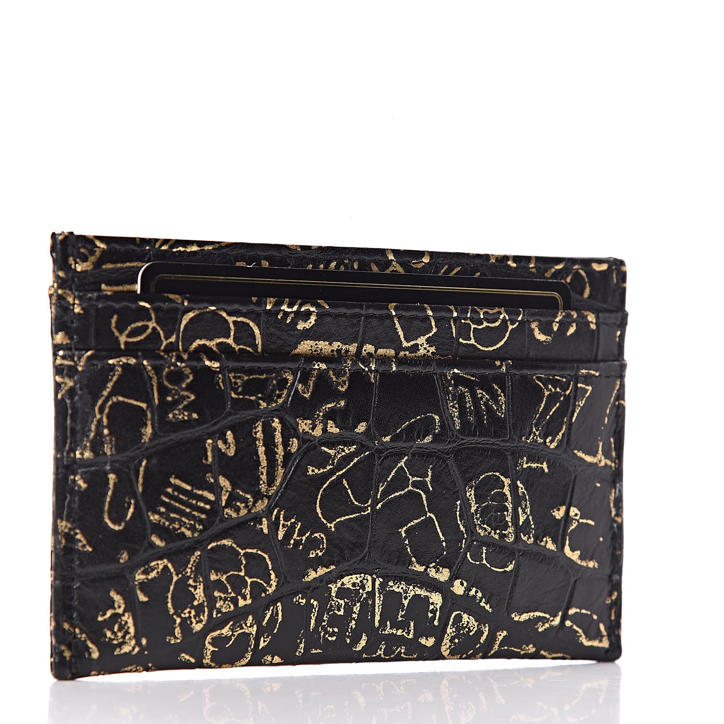 Calfskin Crocodile Embossed Graffiti 2.55 Cocodile Reissue Card Holder Black Gold