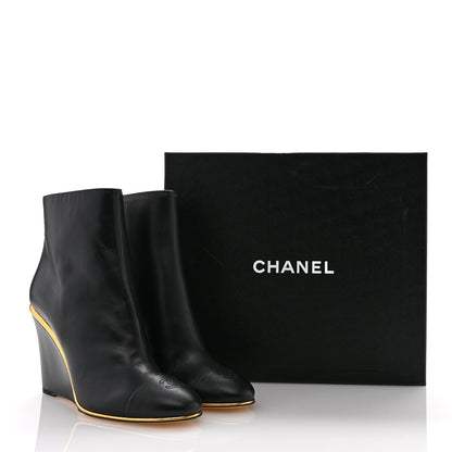 Chanel Lambskin Cap Toe Wedge Ankle Boots 42 Black 10 of 10