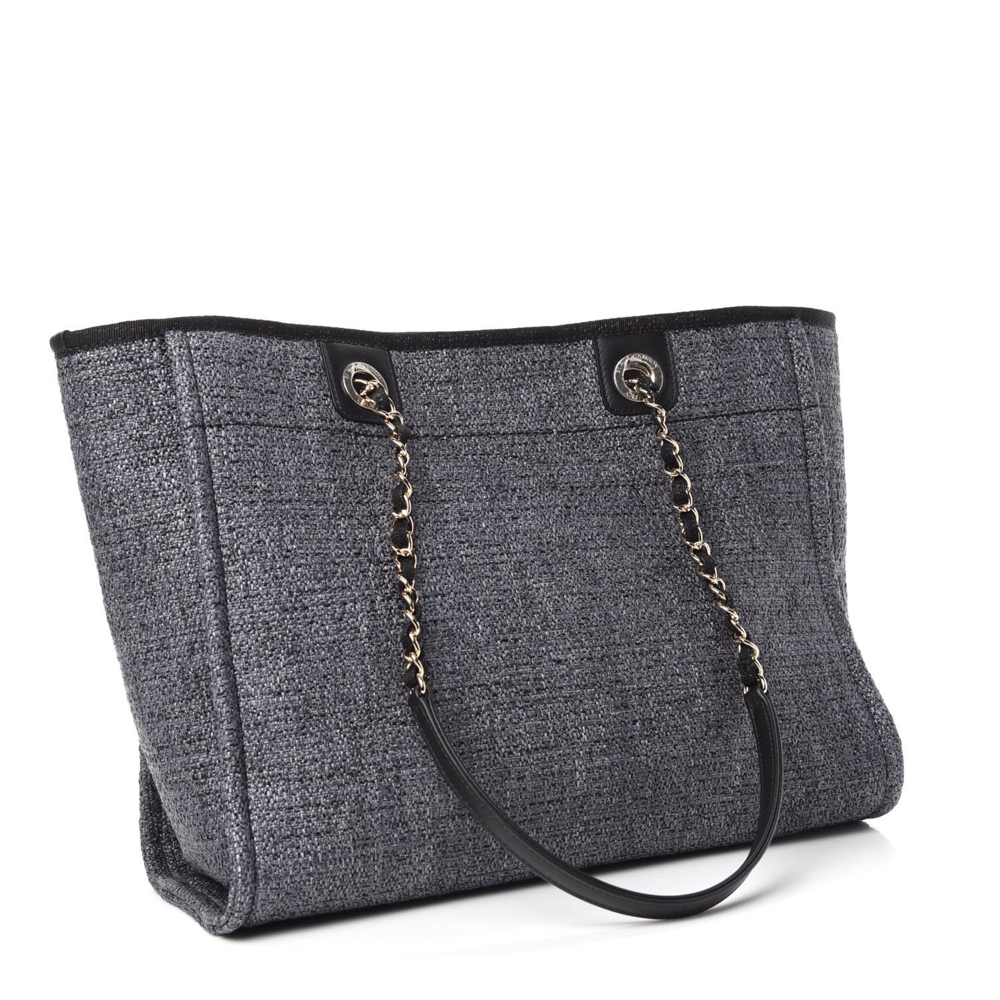 Woven Straw Raffia Small Deauville Tote Charcoal