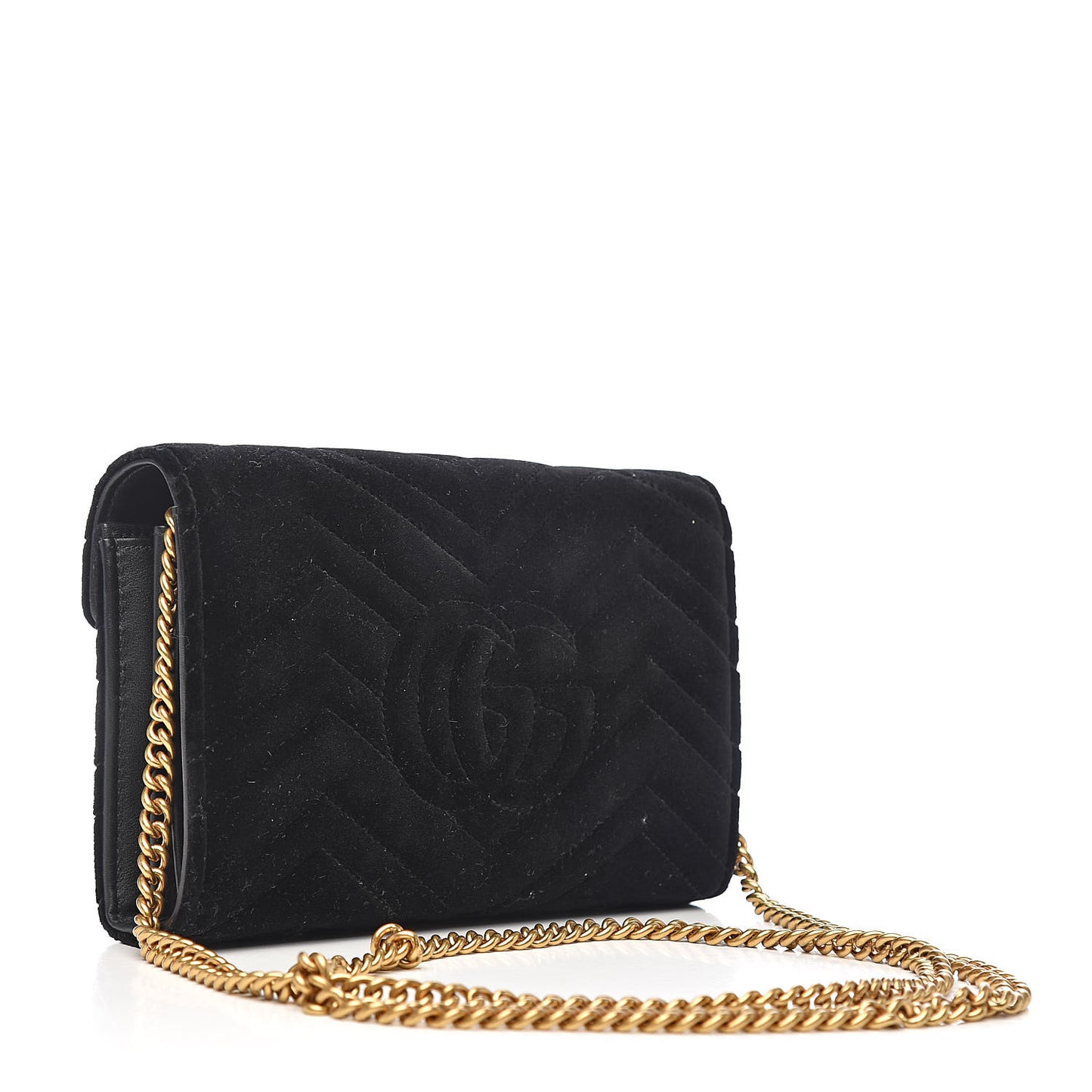 Velvet Matelasse GG Marmont Chain Wallet Black