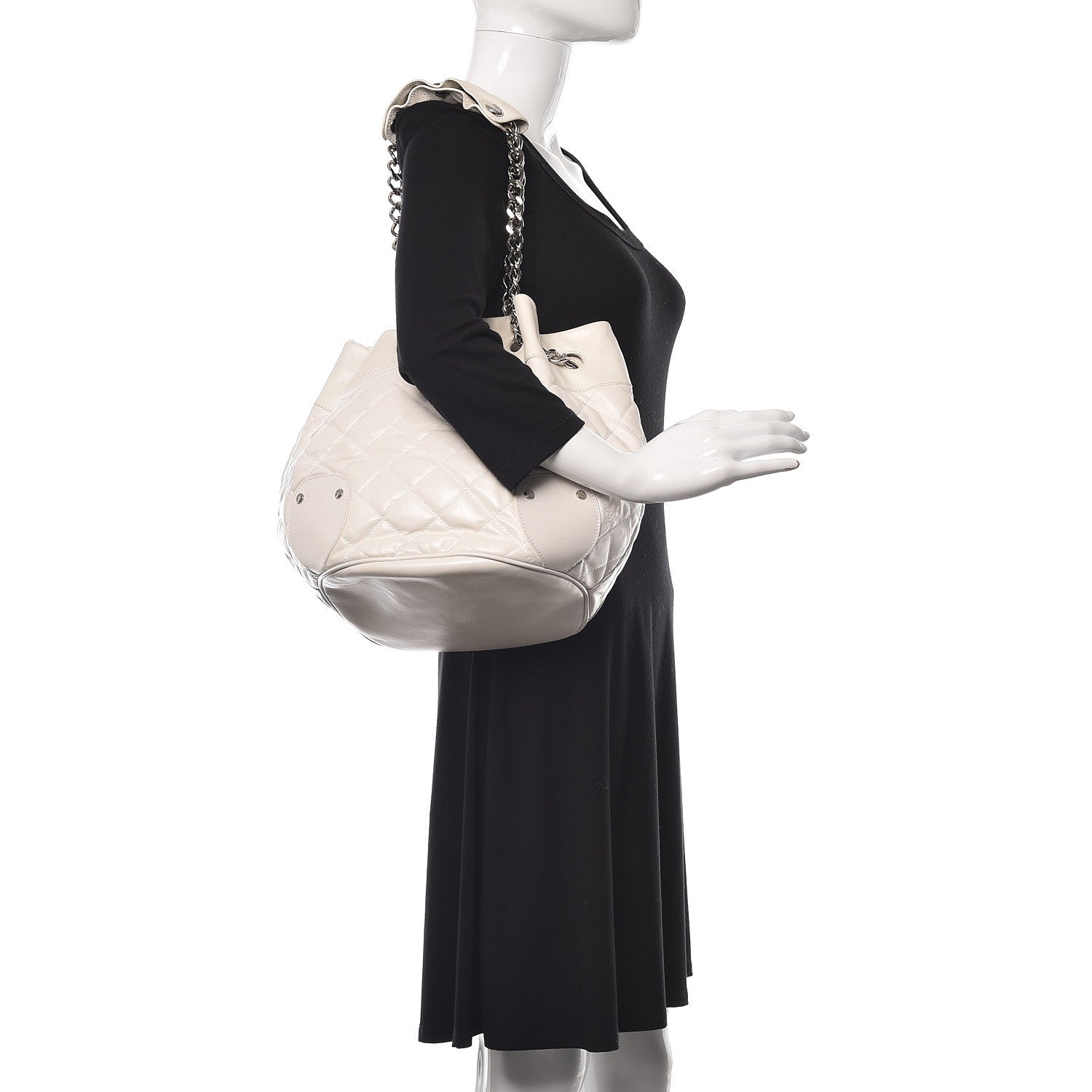 Burberry Calfskin Quilted Bucket Shoulder Bag White 2 of 20
