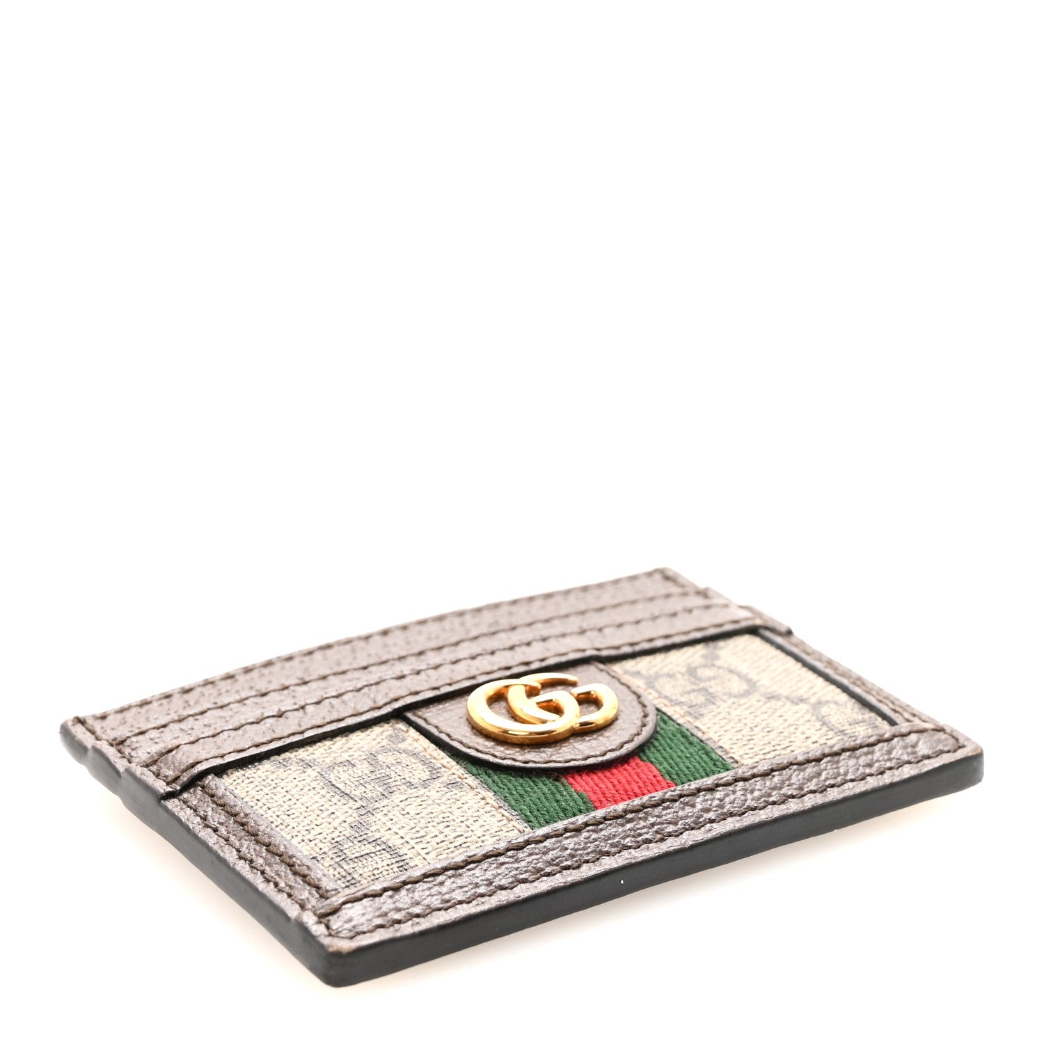 Gucci GG Supreme Monogram Textured Dollar Calfskin Ophidia Card Holder Beige Ebony New Acero 4 of 6