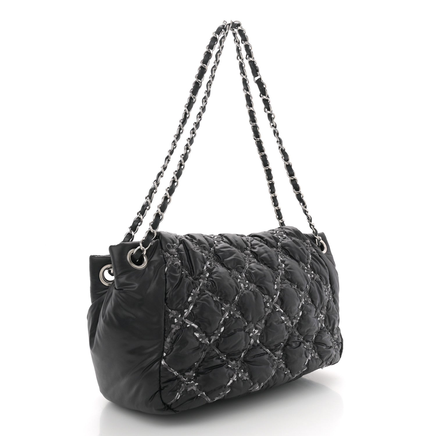 Chanel Nylon Quilted Tweed Stitch Bubble Accordion Flap Black 3 of 12