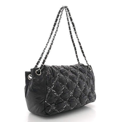 Chanel Nylon Quilted Tweed Stitch Bubble Accordion Flap Black 3 of 12