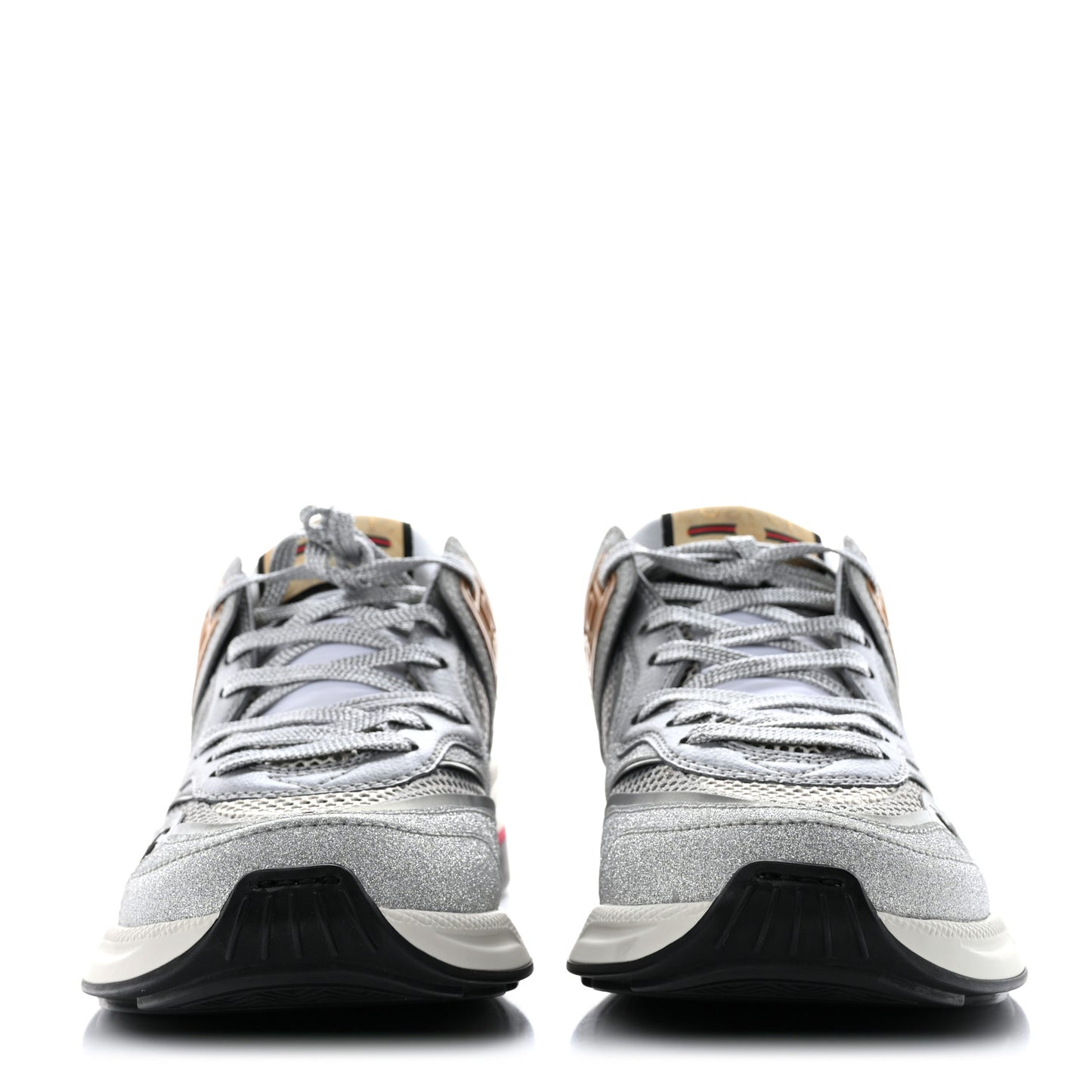 Metallic Calfskin Glitter Mesh Womens Ultrapace Sneakers 37 Silver Light Grey Mystic White