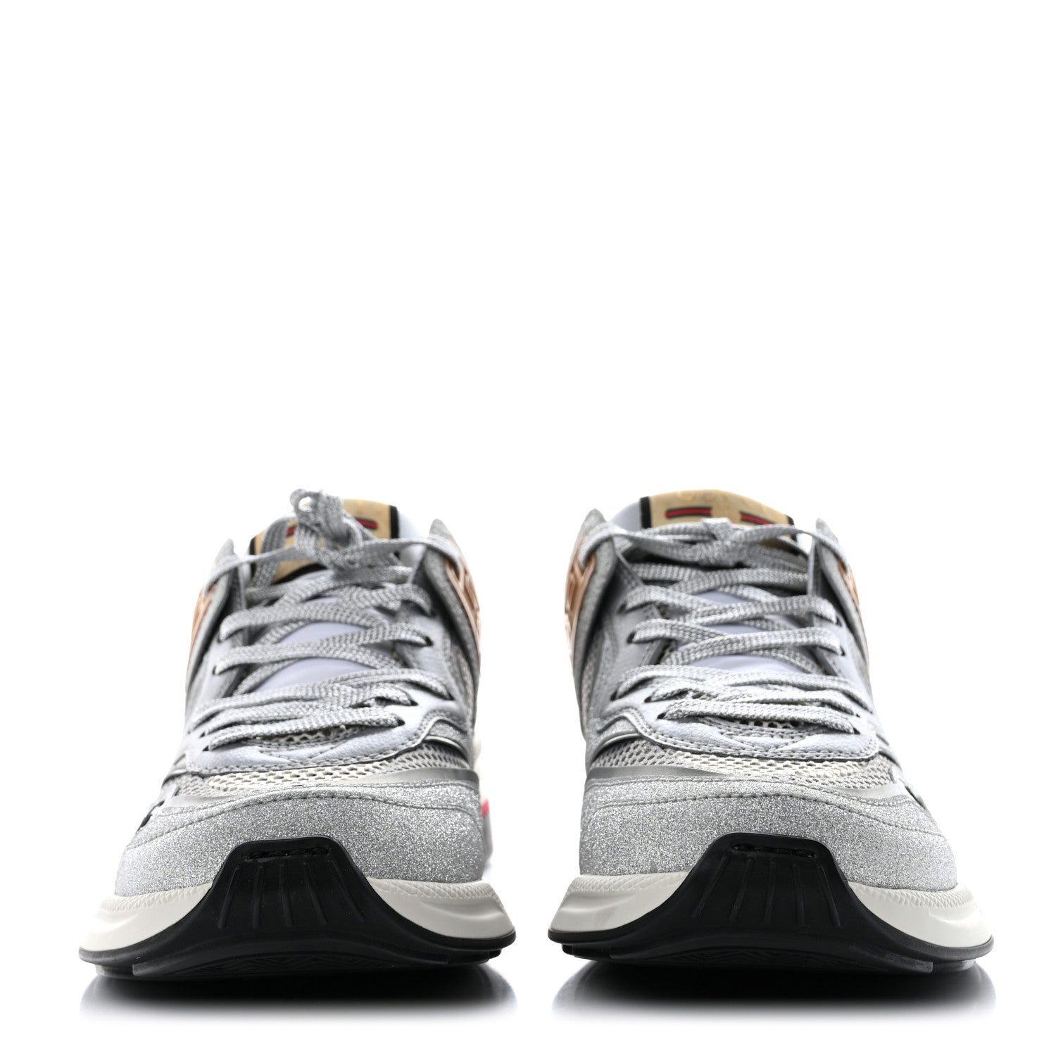 Gucci Metallic Calfskin Glitter Mesh Womens Ultrapace Sneakers 37 Silver Light Grey Mystic White 2 of 9