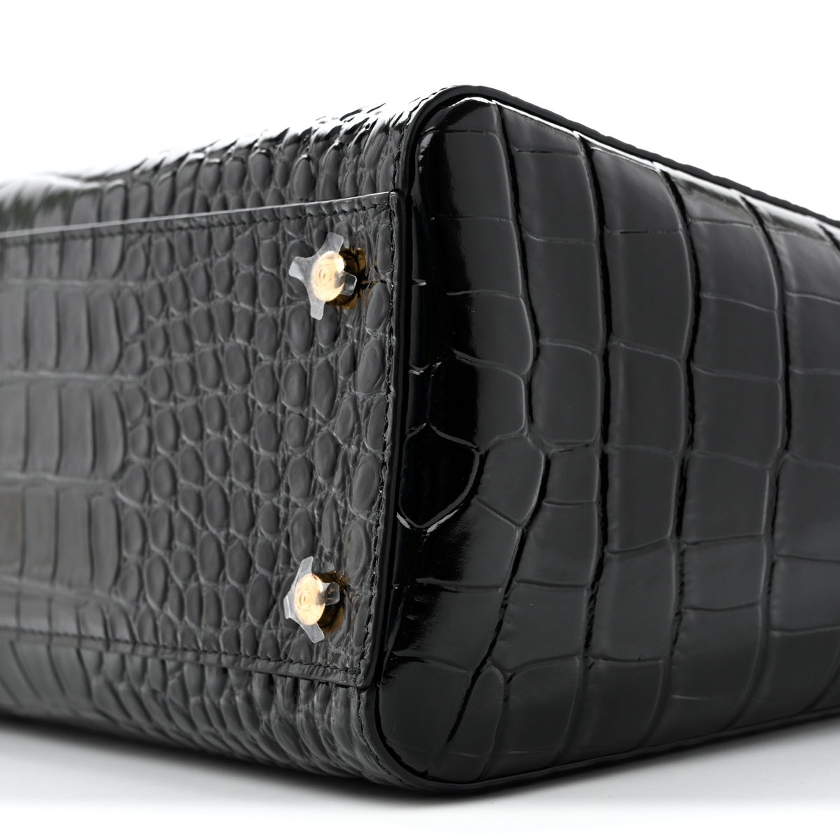 Calfskin Crocodile Embossed Archetype Small Shopping Tote Black