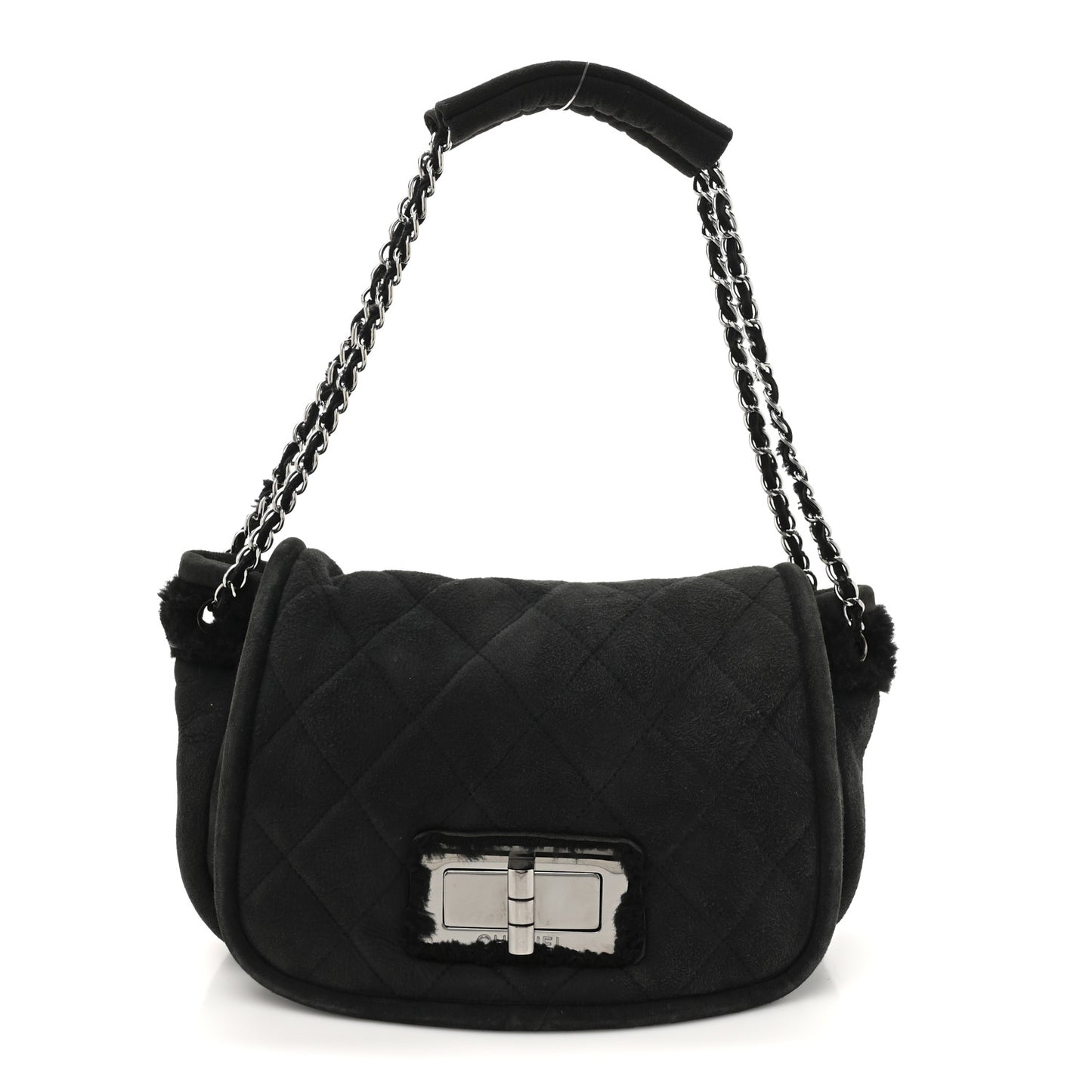 Suede Shearling Quilted Mademoiselle Flap Black