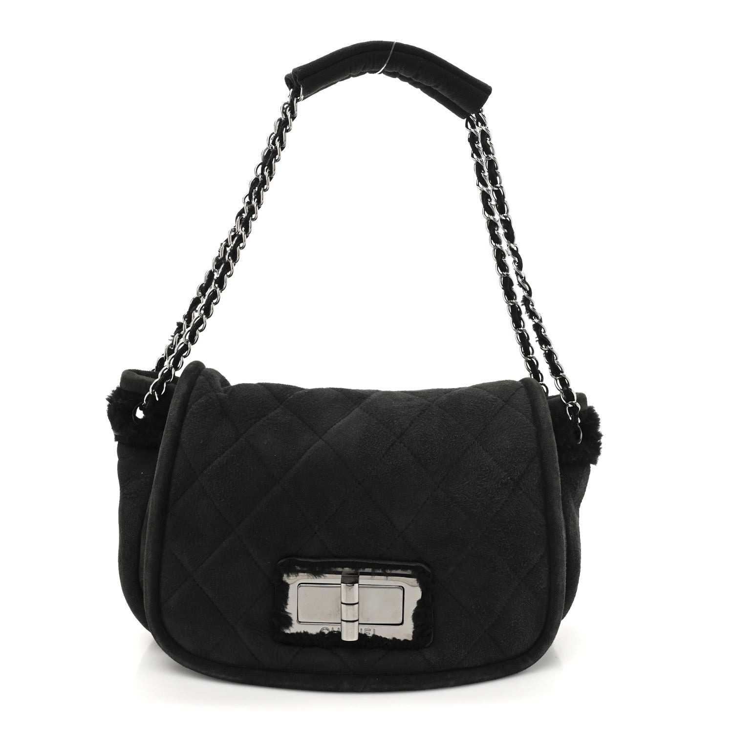 Chanel Suede Shearling Quilted Mademoiselle Flap Black 1 of 10