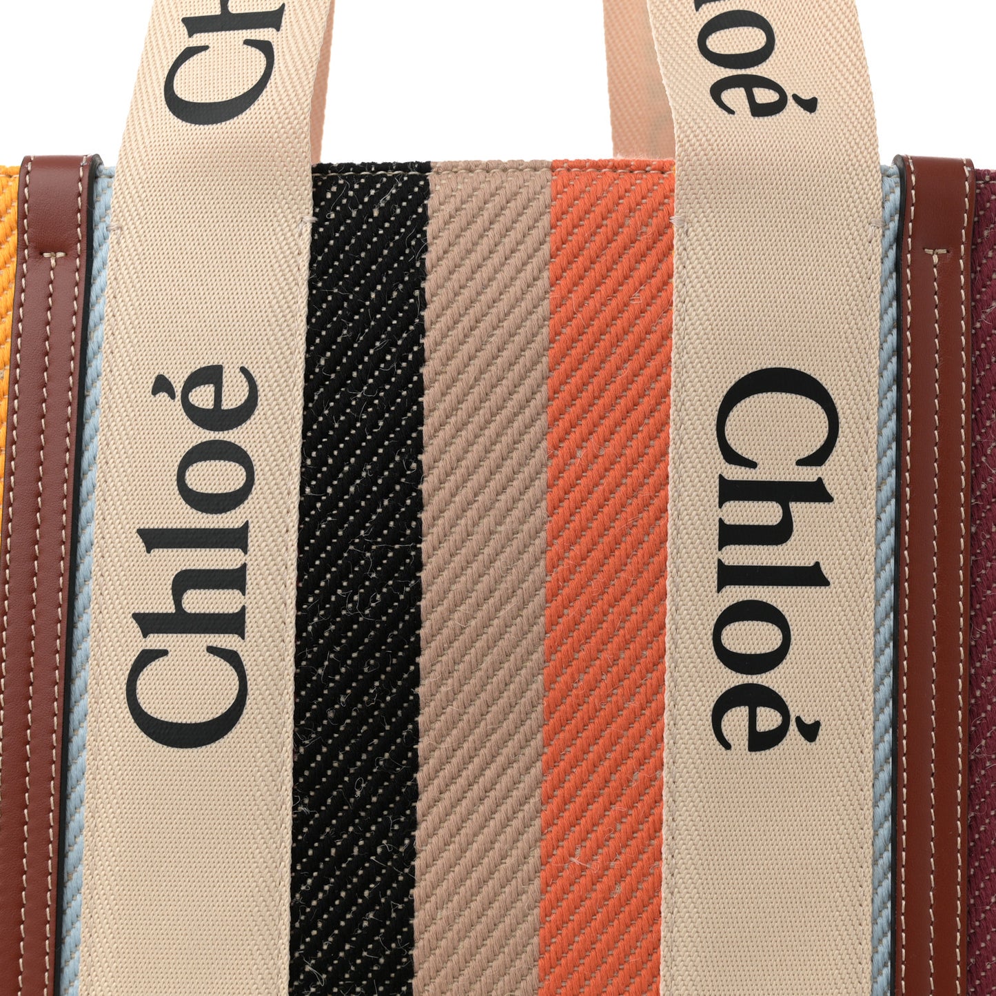 Cotton Calfskin Large Woody Striped Tote Multicolor