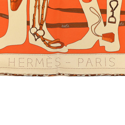 Hermes Vintage Silk Monsieur Et Madame Scarf 70 Creme Orange Marron 2 of 4