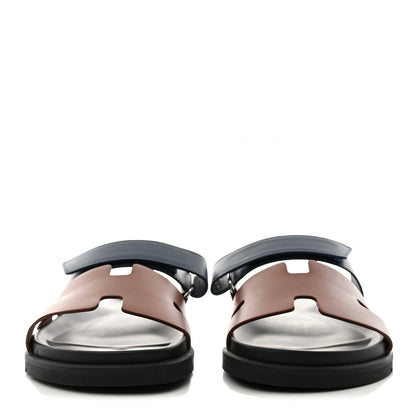 Hermes Calfskin Mens Chypre Sandals 40 Gold Bleu Celeste 2 of 9
