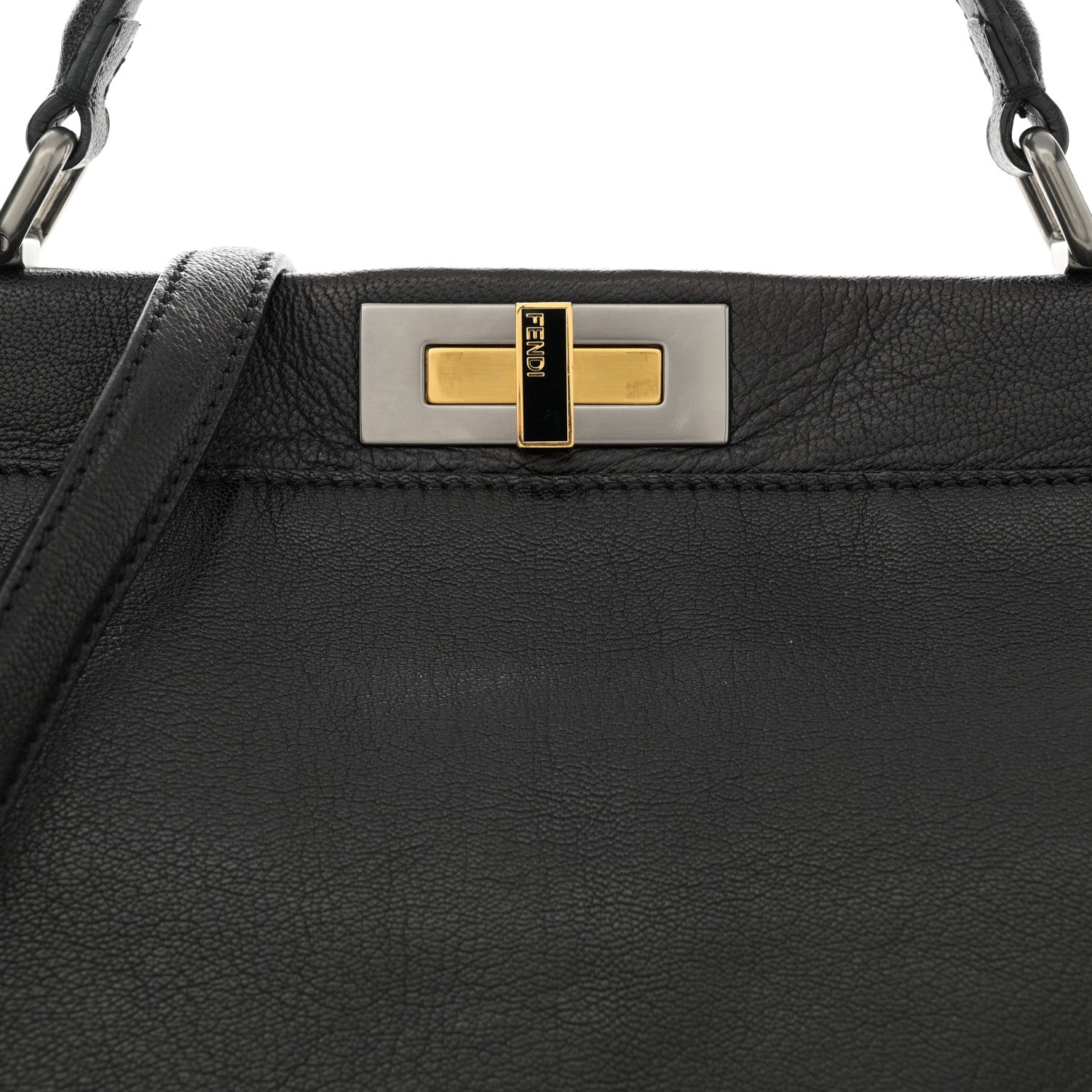 Fendi Goatskin Zucca Large Peekaboo Iconic Satchel Black Tobacco 7 of 9
