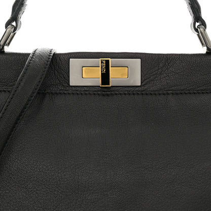 Fendi Goatskin Zucca Large Peekaboo Iconic Satchel Black Tobacco 7 of 9