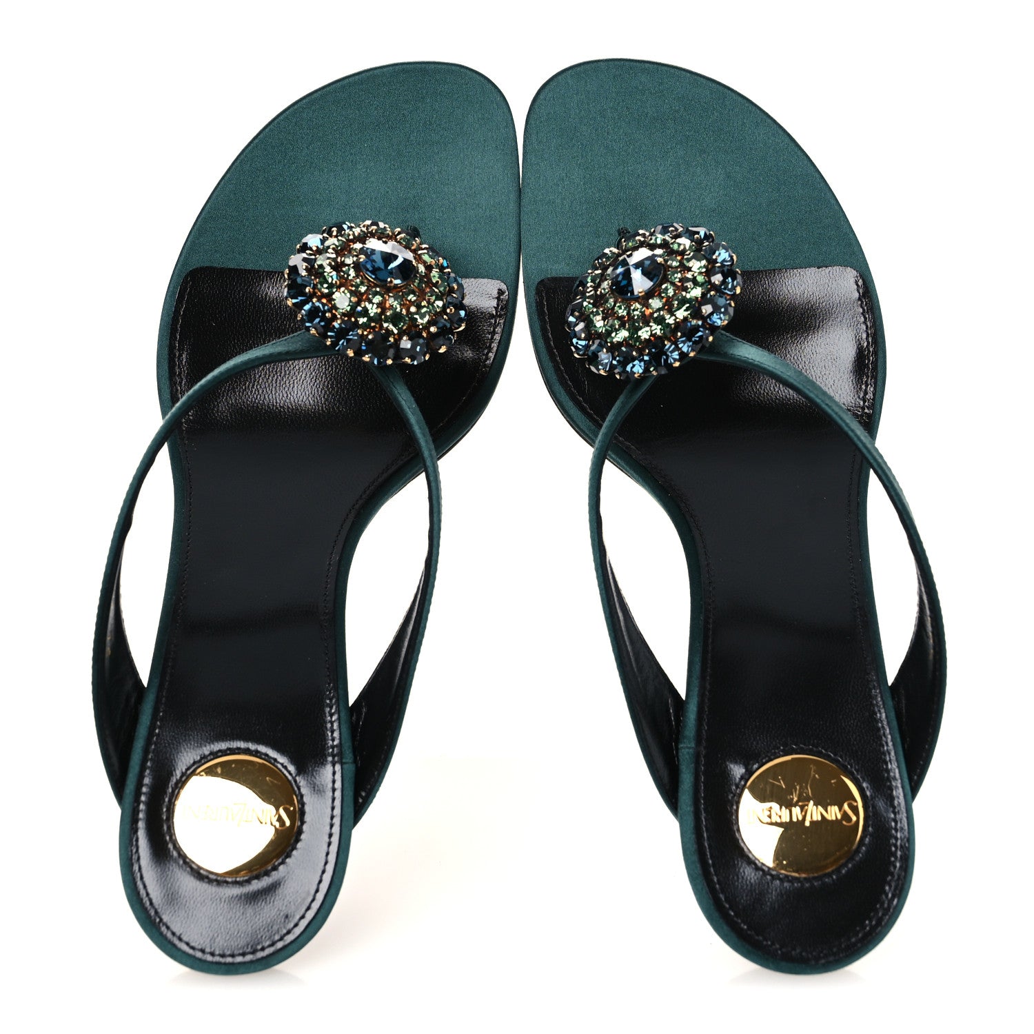 Saint Laurent Satin Crystal Bridget Sandals 39.5 Glass Bottle Green 2 of 11