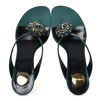 Saint Laurent Satin Crystal Bridget Sandals 39.5 Glass Bottle Green 2 of 11