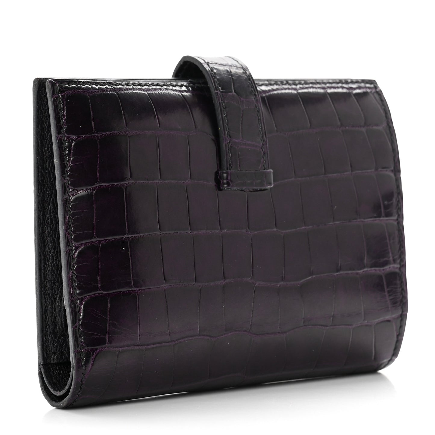 Shiny Alligator Bearn Compact Wallet Prunoir