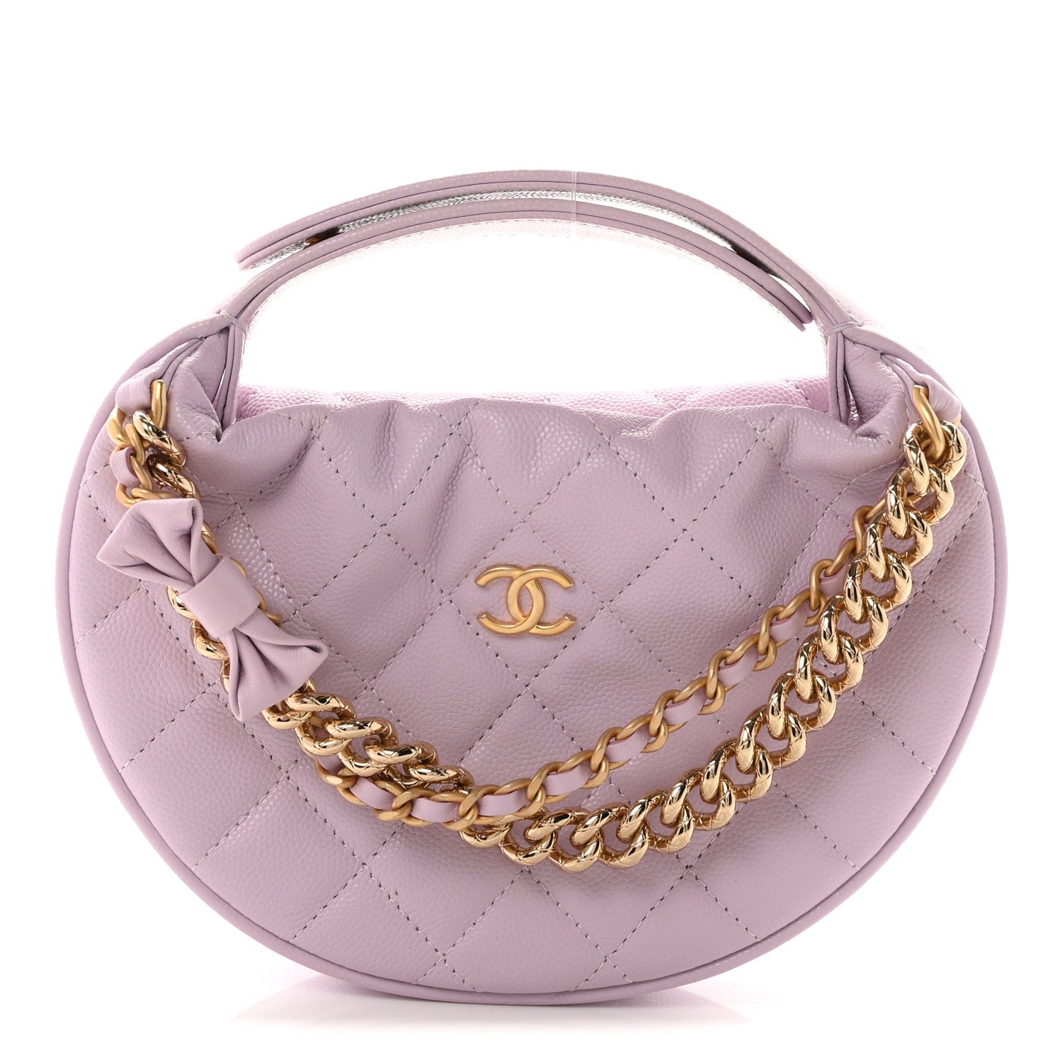 Chanel Shiny Caviar Quilted Bow Pouch Hobo Light Purple 1 of 9