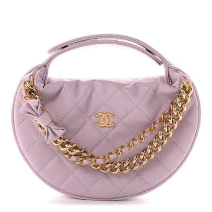Chanel Shiny Caviar Quilted Bow Pouch Hobo Light Purple 1 of 9