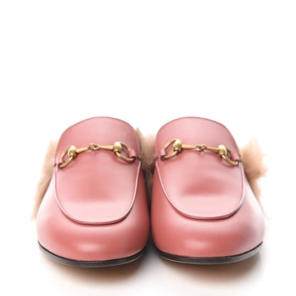 Gucci Calfskin Fur Womens Princetown Slippers 37 Lipstick Rose Natural 2 of 7